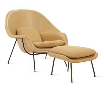 Velvet Cashmere Womb Leather Lounge Chair Fiberglass Inner Frame With Ottoman