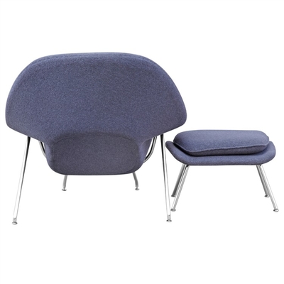 Velvet Cashmere Womb Leather Lounge Chair Fiberglass Inner Frame With Ottoman