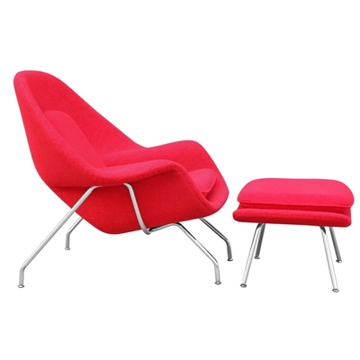Velvet Cashmere Womb Leather Lounge Chair Fiberglass Inner Frame With Ottoman