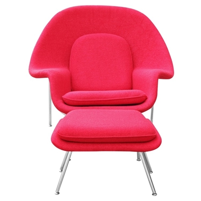 Velvet Cashmere Womb Leather Lounge Chair Fiberglass Inner Frame With Ottoman
