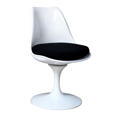 Famous Design White Fiberglass Swivel Tulip Side Chair with Fabric Cushion
