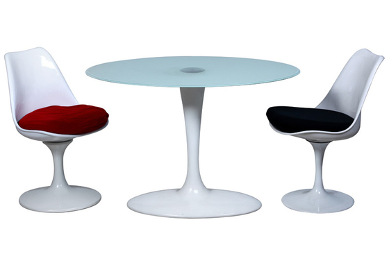 Famous Design White Fiberglass Swivel Tulip Side Chair with Fabric Cushion
