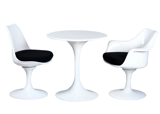 Famous Design White Fiberglass Swivel Tulip Side Chair with Fabric Cushion