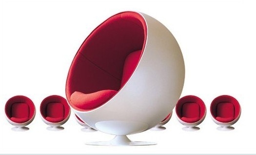 Red Fabric Upholstered Modern Swivel Chair Ball Shaped For Children