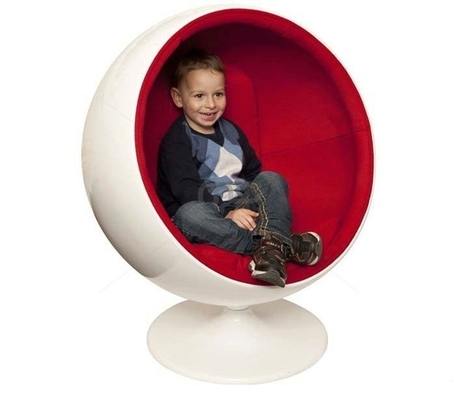 Red Fabric Upholstered Modern Swivel Chair Ball Shaped For Children