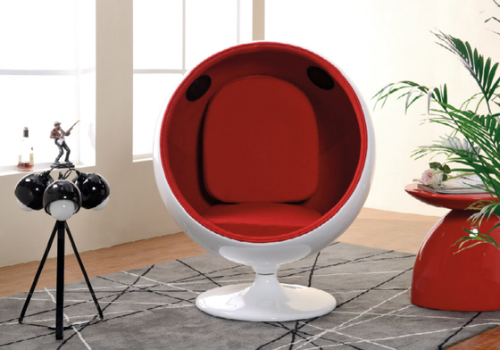 Red Fabric Upholstered Modern Swivel Chair Ball Shaped For Children