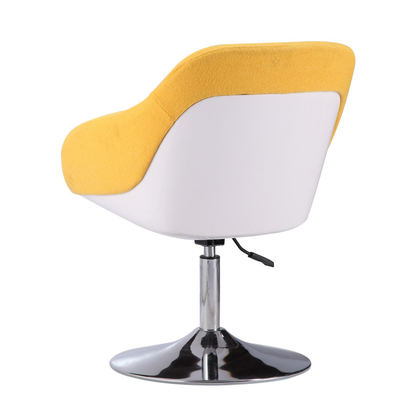 Yellow And White Fabric Swivel Tub Chair With Metal Chrome Base For Home