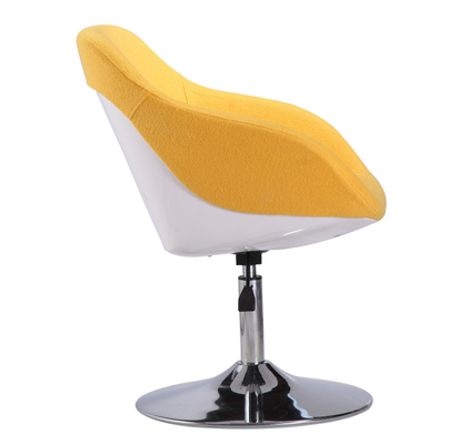 Yellow And White Fabric Swivel Tub Chair With Metal Chrome Base For Home