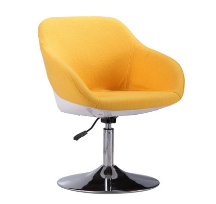 Yellow And White Fabric Swivel Tub Chair With Metal Chrome Base For Home