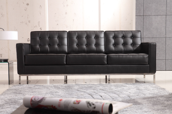 Phòng khách Sofa cổ điển đương đại Da đen Florence Knoll Kiểu thư giãn