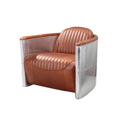 Nội thất gia đình hiện đại Ghế sofa Aviator Tấm da màu nâu Tấm nhôm